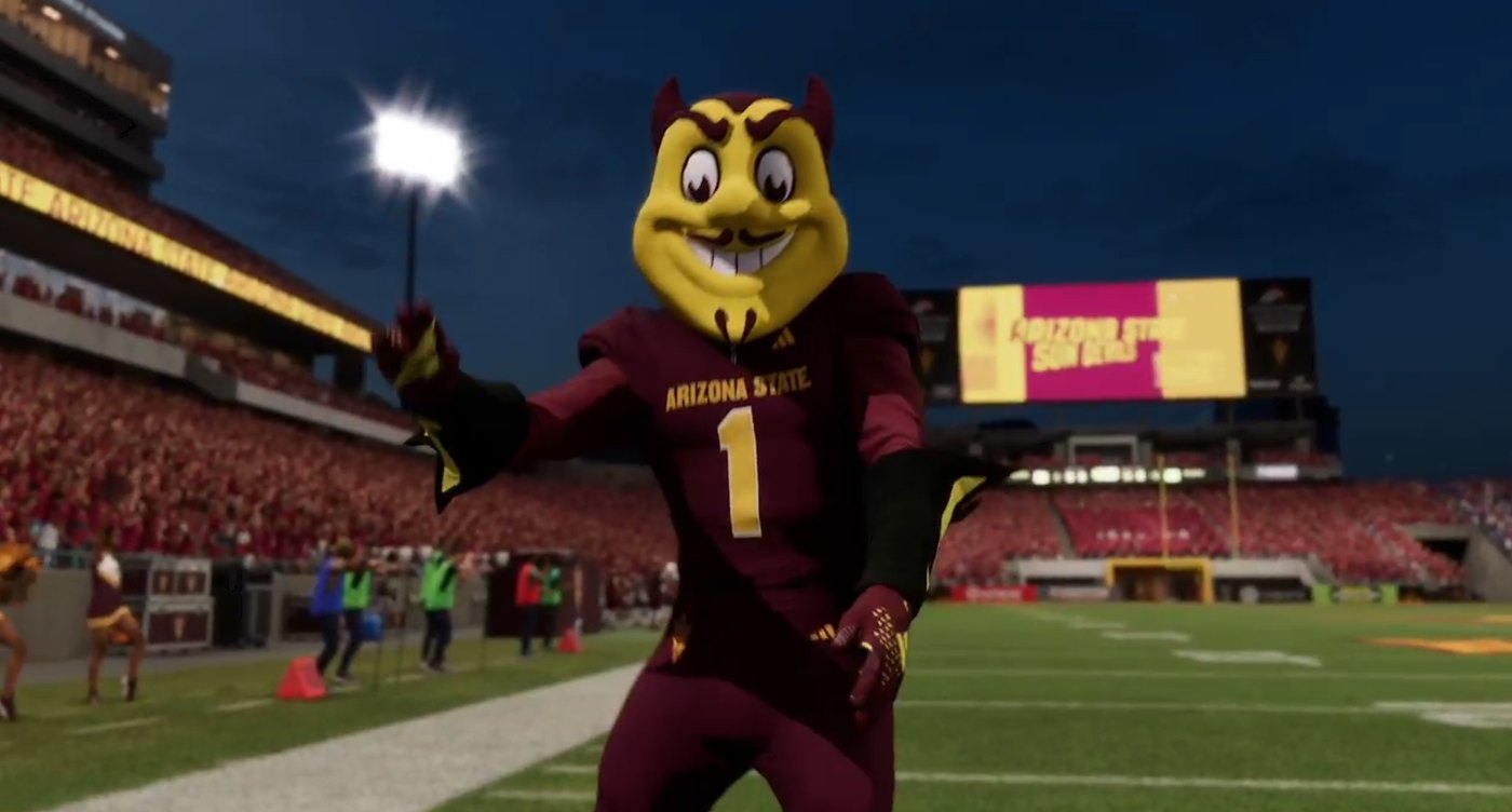 Sparky works the sideline during the home opener.